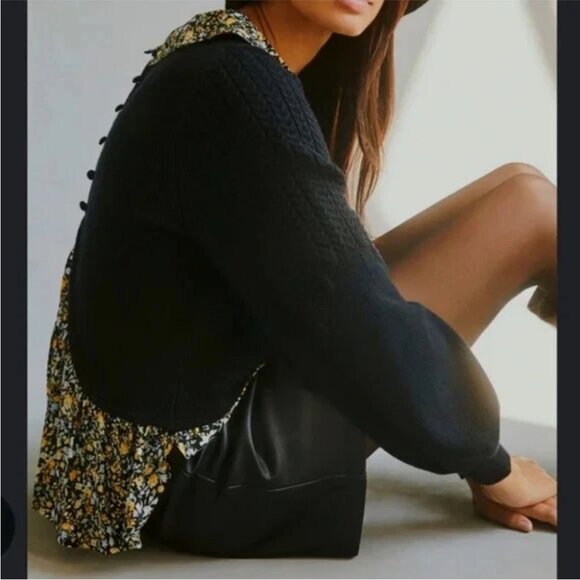 Anthropologie Maeve Layered Twofer Peplum Peter Pan Collar Black Sweater - Picture 9 of 9